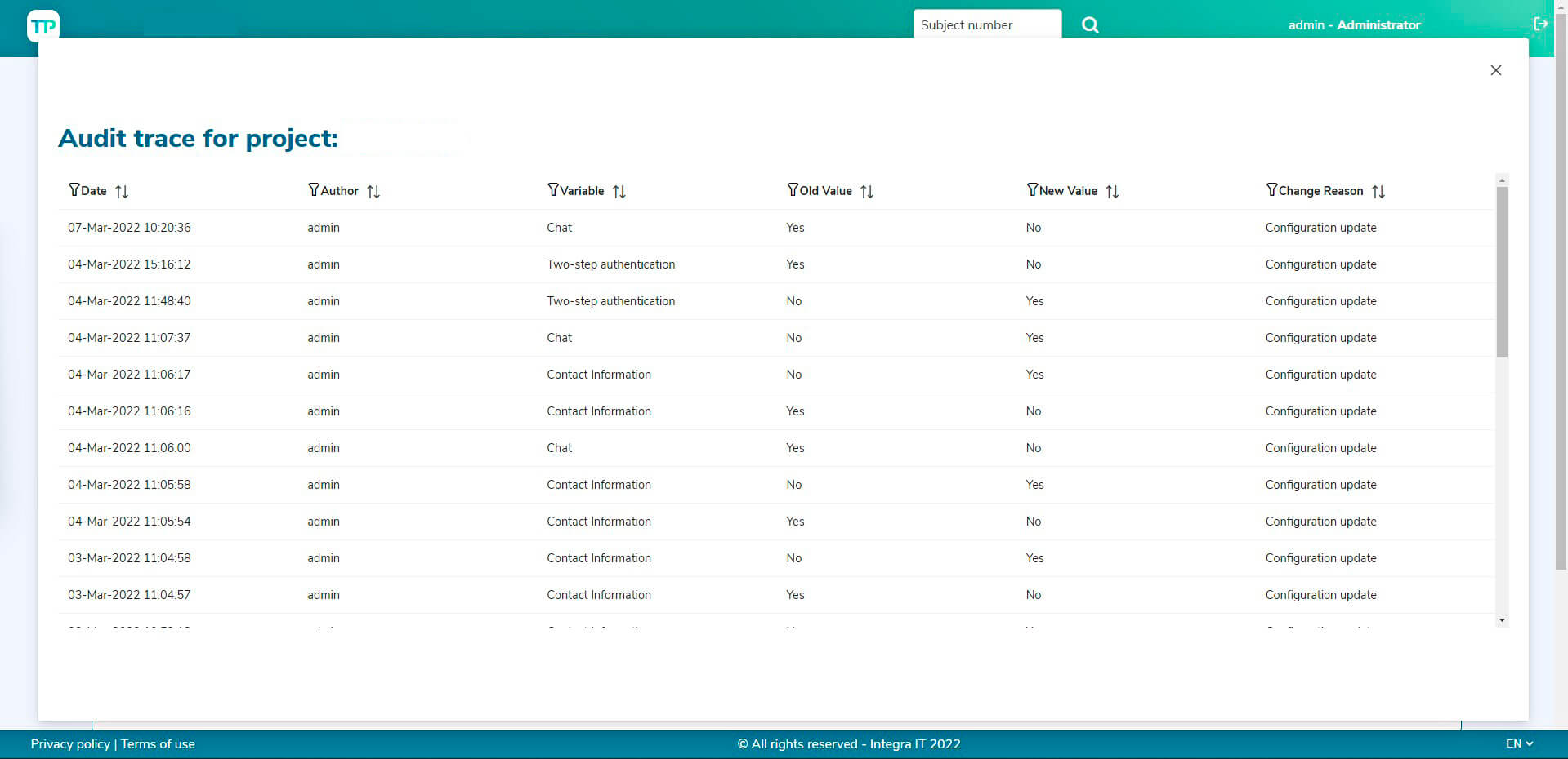 Audit Trail TrialPal